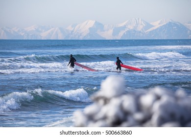 Surfing Kamchatka. Surf Spot. Winter.