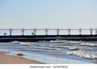 Surfing At The North Pier In Grand Haven, MI