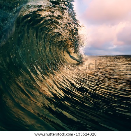 Surfing tropical design template. breaking ocean wave closing