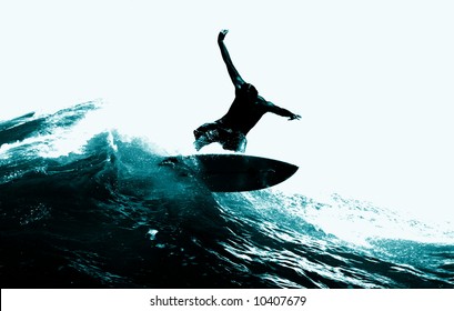 Surfing The Waves Off Bondi Beach, Sydney