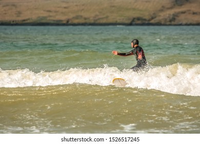 Surfing At White Rocks Beach, Antrim Coast, Northern Ireland March 2019