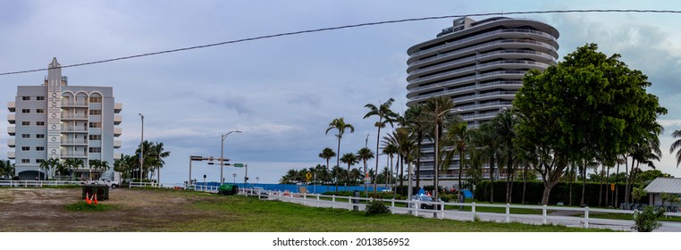 Surfside, FL, USA - July 24, 2021: Champlain Towers Collapse Site Building Demolition And Removal