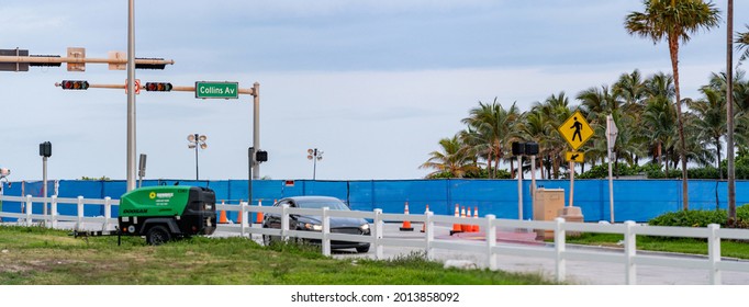 Surfside, FL, USA - July 24, 2021: Champlain Towers Collapse Site Building Demolition And Removal