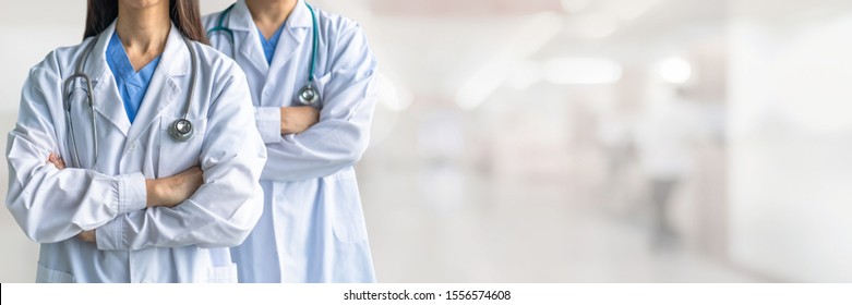 Surgeon And Anesthetist Doctor ER Surgical Team With Medical Clinic Room Background For Emergency Nursing Care Professional Teamwork And Patient Trust In ICU Hospital's Hospitality Concept 