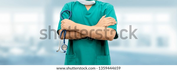 Surgeon Doctor Standing Hospital Medical Healthcare Stock Photo (Edit