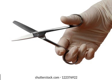  Surgeon Holding Scissors,isolated On White Background