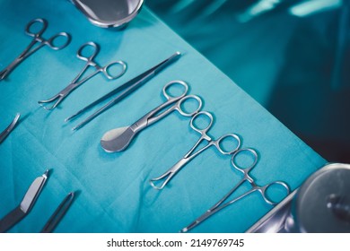 Surgeon Instruments And Tools On A Table For Surgery,Medical Instruments For Operation