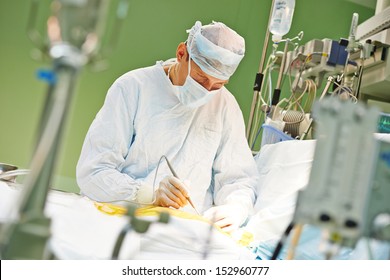 Surgeon Perform Operation On A Patient At Heart Surgery Clinic