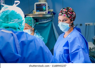 Surgeon, surgical assistant and nurse working in the operating room can see the surgical material. They are illuminated by the operating room light.