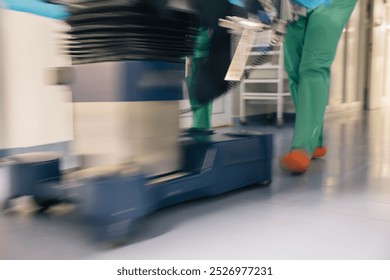 Surgeon Walking in Hospital Corridor, the legs of surgeon in green scrubs and colorful clogs are seen as they walk through a sterile hospital hallway - Powered by Shutterstock