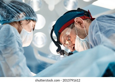 Surgeon at work in the operating room modern equipment in the operating room, medical products for neurosurgery and reconstructive plastics