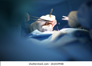 Surgeon's hands sewing