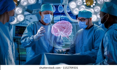 Surgeons Perform Brain Surgery Using Augmented Reality, Animated 3D Brain. High Tech Technologically Advanced Hospital. Futuristic Theme. - Powered by Shutterstock