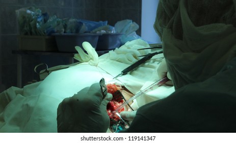 Surgery operating room. Otolaryngology, cochlear implantation method