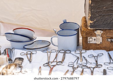Surgery table on a Second world war field hospital historic reenactment
