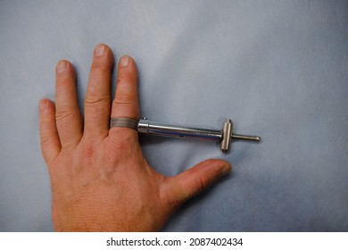 With A Surgical Finger Tourniquet, The Blood Supply In The Finger Is Cut Off For Surgery