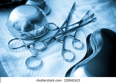 surgical instruments in operation room. image with shallow DOF color processed