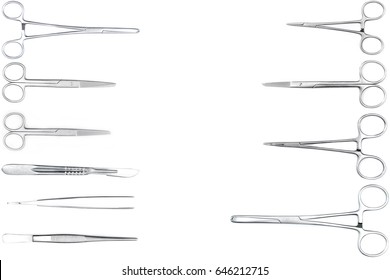 Surgical instruments Set for surgery on white background