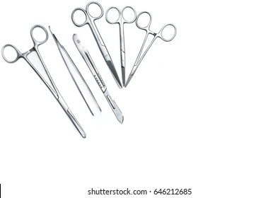 Surgical instruments Set for surgery,top view on white background