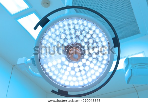 surgical lamps in operation room take with art\
lighting and blue\
filter