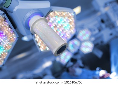 Surgical Light On The Background Of Working Surgeon In The Operating Theatre.