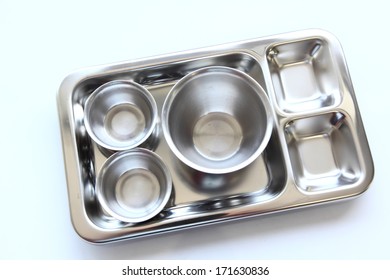 Surgical Stainless Steel Cup And Tray On White Background 