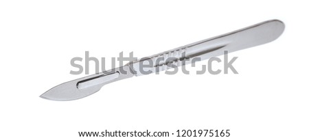 Surgical stainless steel metal scalpel isolated on white background