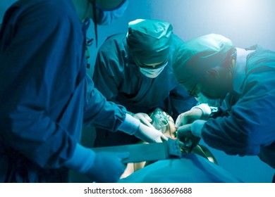 Surgical Team Or Doctor And Staff Have  Vivisection In Surgery Room Of The Hospital