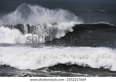 Surging storm waves and rough seas from King Tides in the Pacific Ocean.