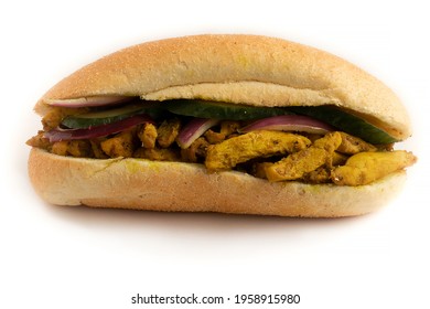 Suriname Sandwiches, Indian Food, Chicken Curry, Isolated On White Background