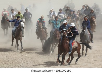 Surkhandarya region.Uzbekistan.March 19, 2017.The riders try to capture a goat carcass to deliver the target.The oldest game of the peoples of Central Asia Ulak-Kupkari in Termez, Uzbekistan