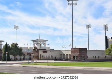 SURPRISE, ARIZONA - NOVEMBER 24, 2016: Surprise Stadium Main Entrance. The facility is the Spring Training home of both the Texas Rangers and Kansas City Royals of MLB's American League.