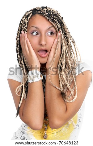 surprise, girl on white background