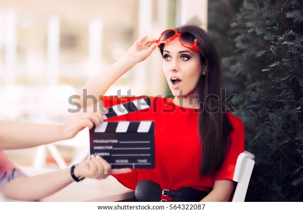 Surprised Actress Oversized Sunglasses Shooting Movie Stock Photo ...