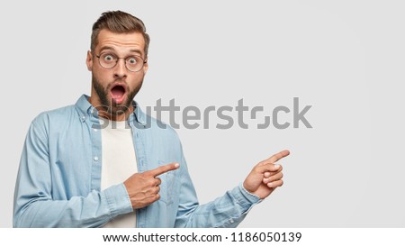 Similar – Image, Stock Photo Man opens shirt shows white space / Copy Space