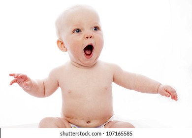 surprised baby with white background