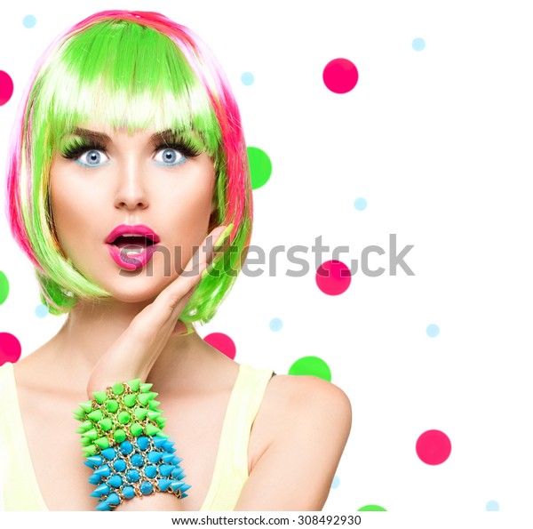 Surprised Beauty Fashion Model Girl Colorful Stock Photo Edit Now