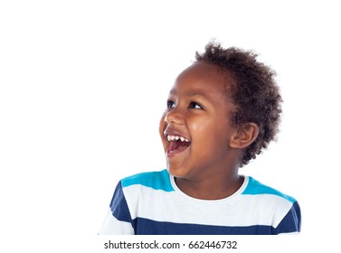 Surprised boy laughing out loud isolated on a white background