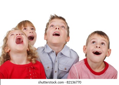 Surprised By Children Looking Up Isolated On White