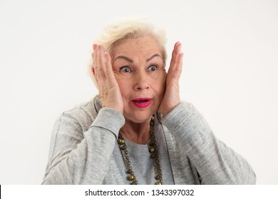 Surprised Elderly Lady Isolated Female Hands Stock Photo 583029244 ...