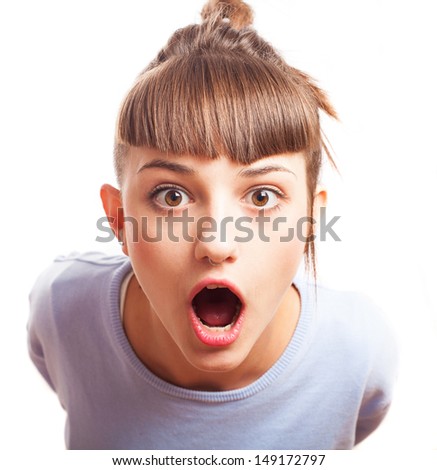 surprised girl gesture on white background