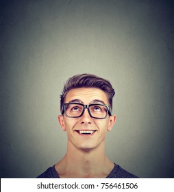 Surprised Happy Man Wearing Glasses Looking Up 