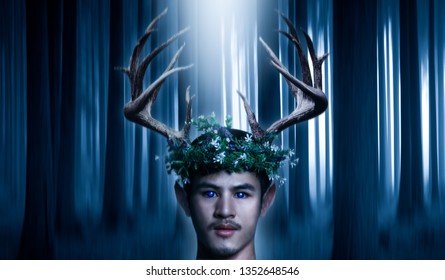 A surprised man with antlers 