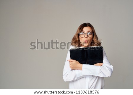 surprised manager woman with documents business company                               