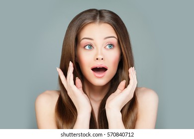 Surprised Model Woman Open Mouth Surprise Stock Photo 570840712 ...