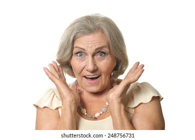 Surprised Older Woman On White Background