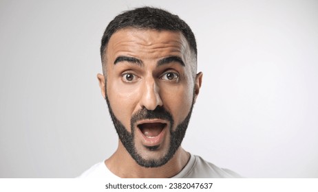 Surprised people say wow omg. Shocked joy face portrait close up. Amazed excited 40s guy win big prize. 30 man pass exam test.  Look camera. Cool sport bet. - Powered by Shutterstock