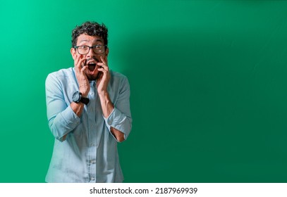 Surprised Person With Hands Near His Mouth, Astonished Handsome Man With Hands Near His Mouth Isolated, Concept Of People With Surprised And Unbelievable Face Isolated