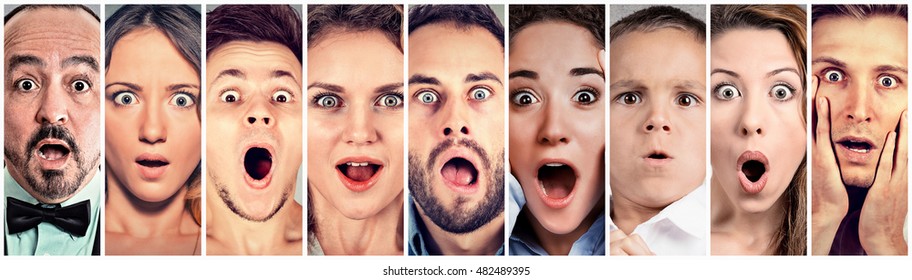 Surprised Shocked People. Human Emotions Reaction 