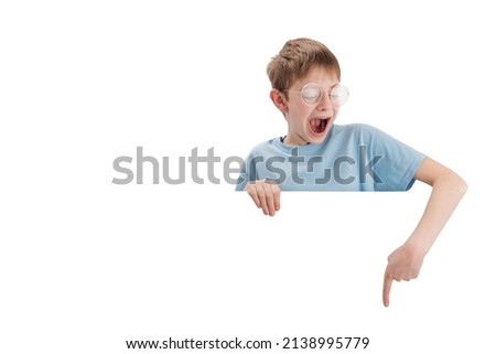 Image, Stock Photo surprised boy with a blackboard